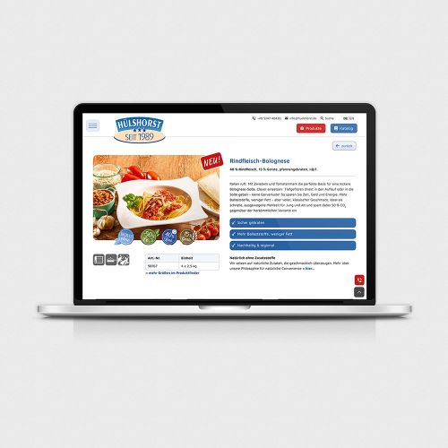Produktdetailseite mit Bild und Zubereitungsmöglichkeiten